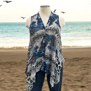 Jaipur XL Sleeveless Boho Top Animal Asymmetric Lightweight Festival Summer